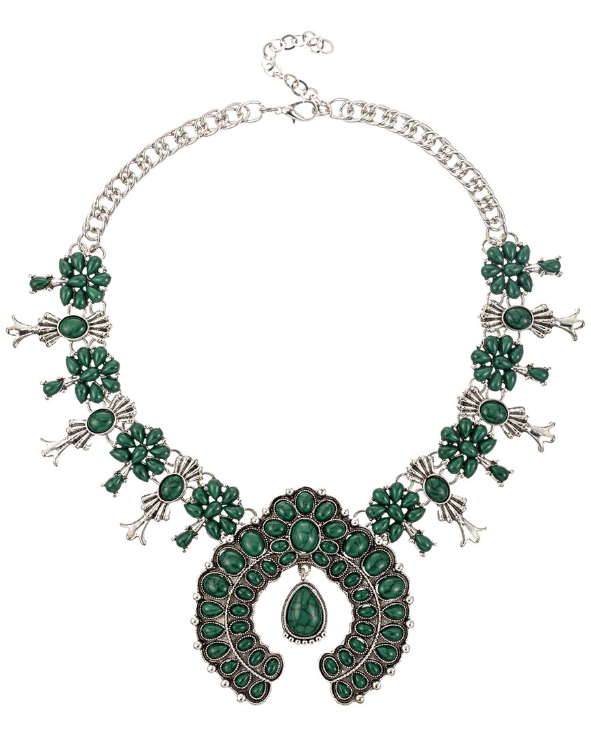 Eye Candy La Enamel Blossom Statement Necklace In Green