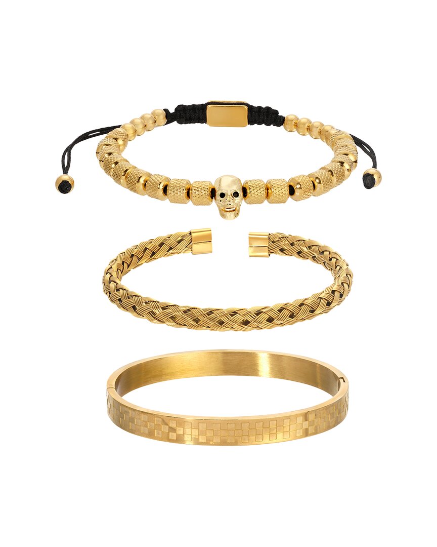 Eye Candy La Lucas Skull 3pc Stackable Bracelet Set In Gold