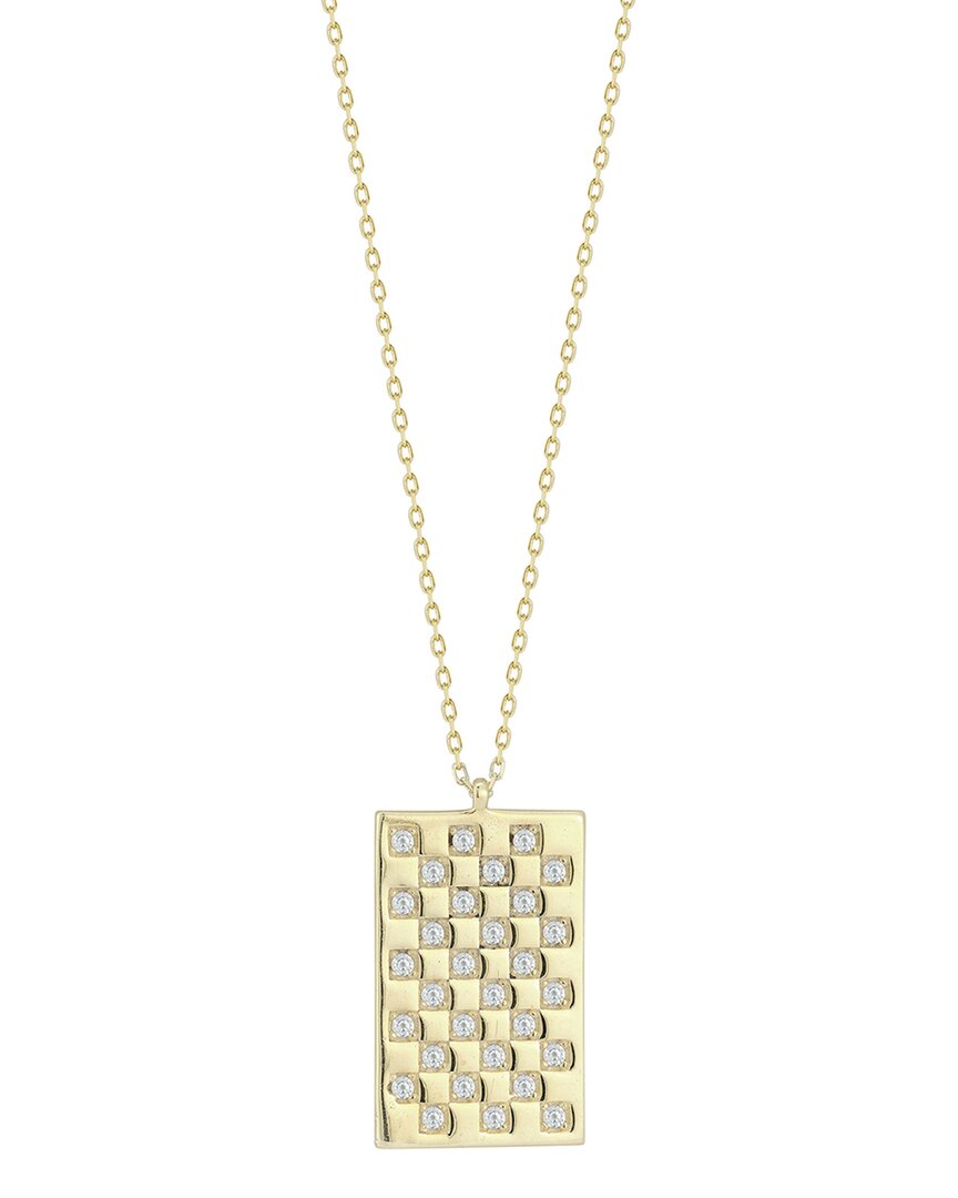 Chloe & Madison Chloe And Madison Silver Cz Checkered Tag Necklace In Gold