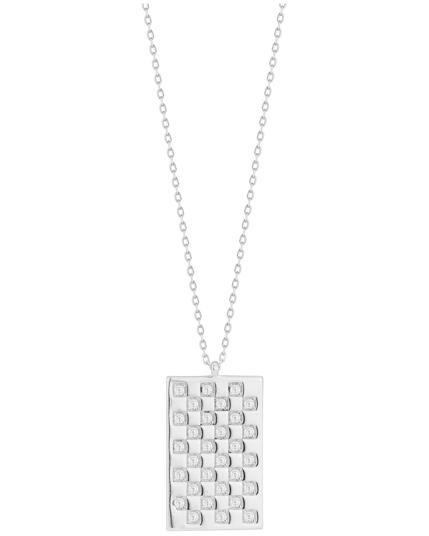 Chloe & Madison Chloe And Madison Silver Cz Checkered Tag Necklace