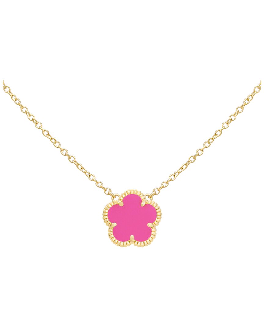 Jankuo Flower 14k Plated Synthetic Fuchsia Pendant Necklace In Gold