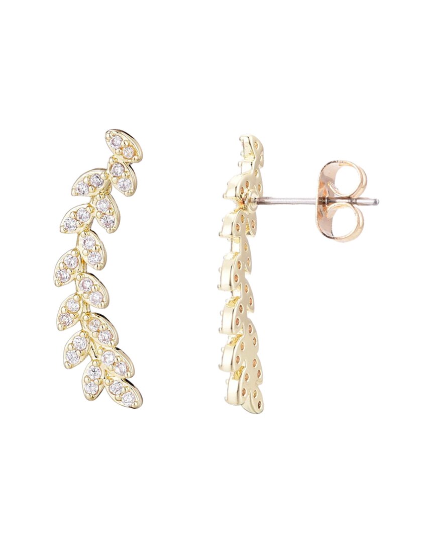 Adornia 14k Plated Cz Curved Leaf Drop Earrings In Gold