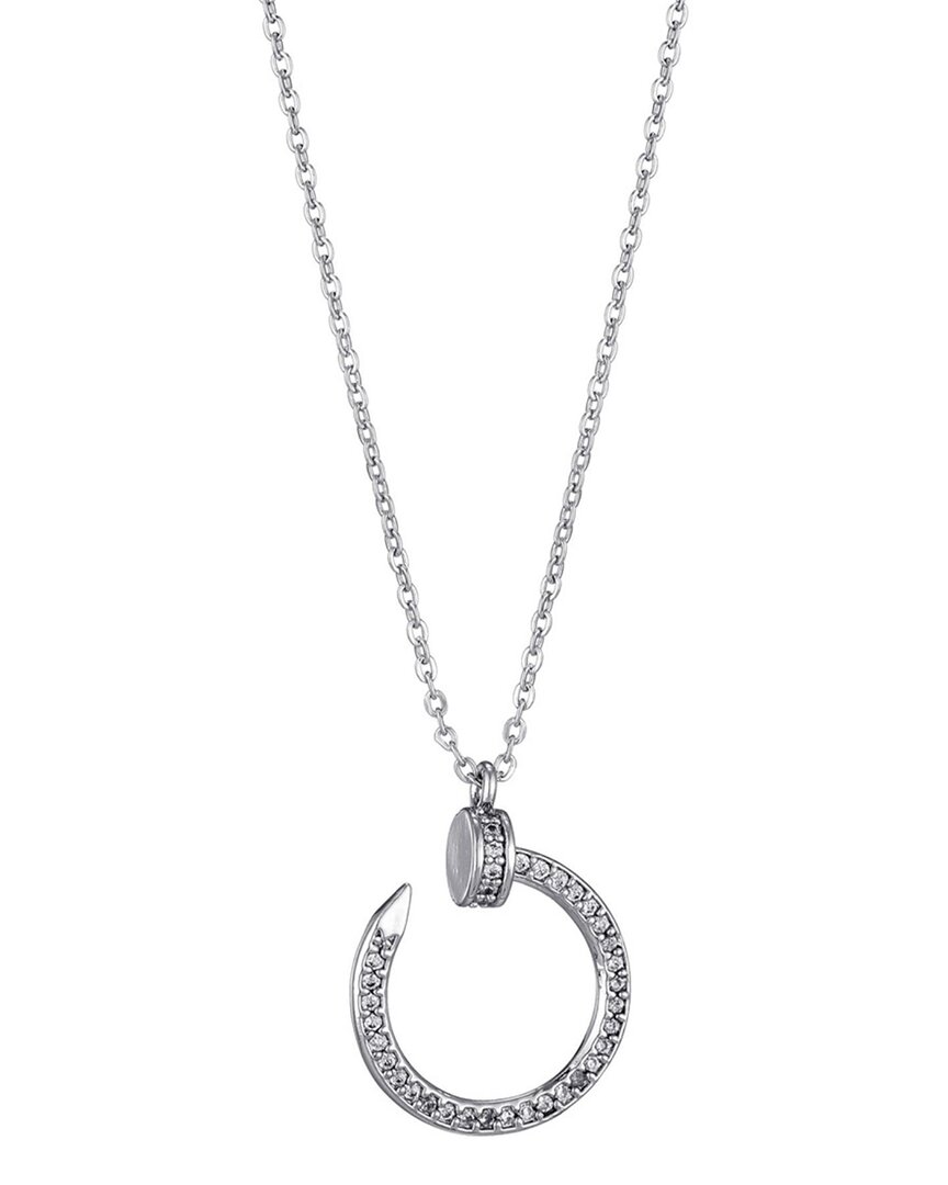 Adornia Silver Plated Cz Curved Nail Ring Necklace In Metallic