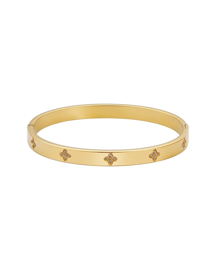 Adornia 14k Plated Stainless Steel Cz Tarnish-resistant Pave Clover Cuff Bracelet In Brown