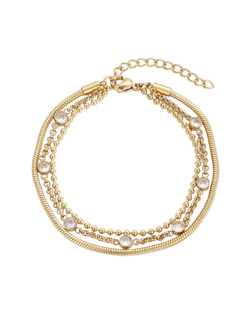 Adornia 18k Plated Stainless Steel Tarnish-resistant Layered Crystal 3-chain Bracelet In Gold