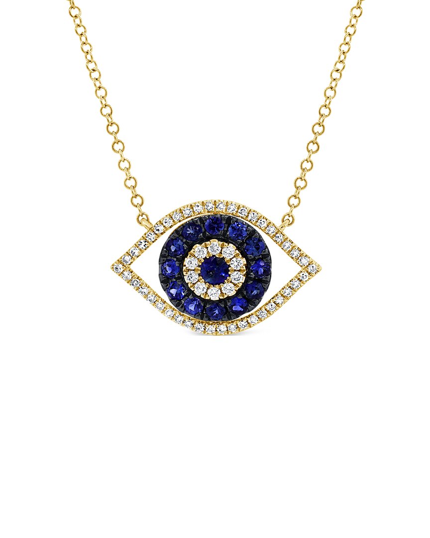 Shop Sabrina Designs 14k 0.64 Ct. Tw. Diamond & Sapphire Evil Eye Necklace In Gold