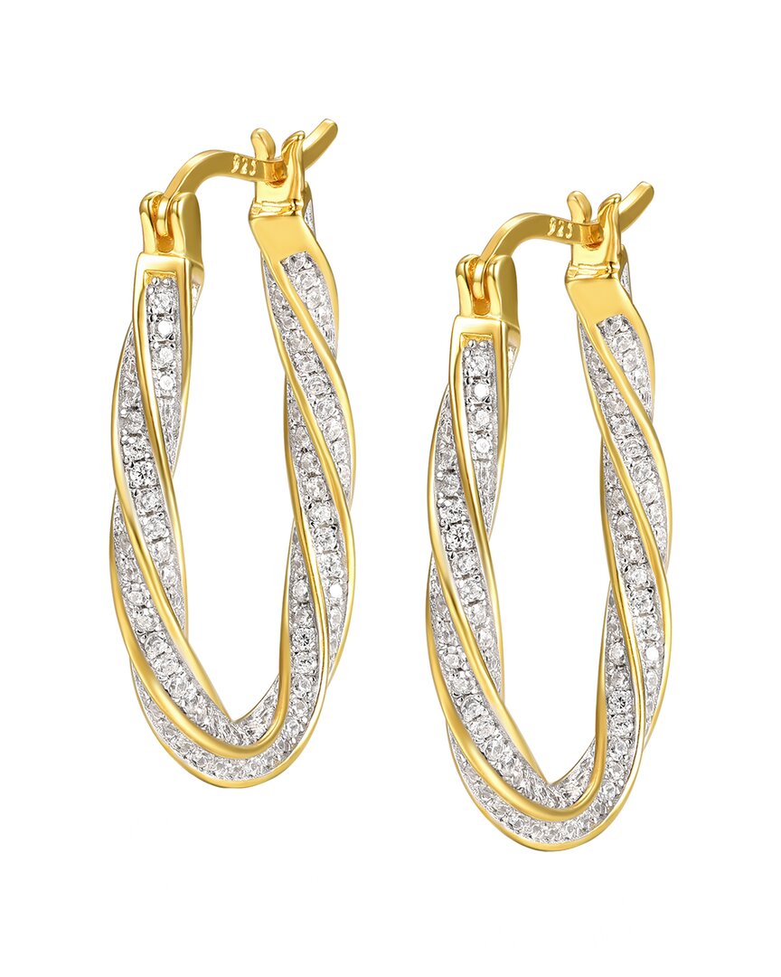 Genevive 14k Over Silver Cz Oblong Twist Hoops