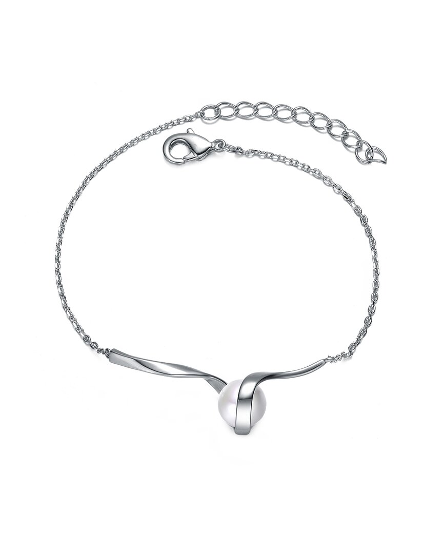 Genevive Silver 7mm Pearl Delicate Cable Bracelet