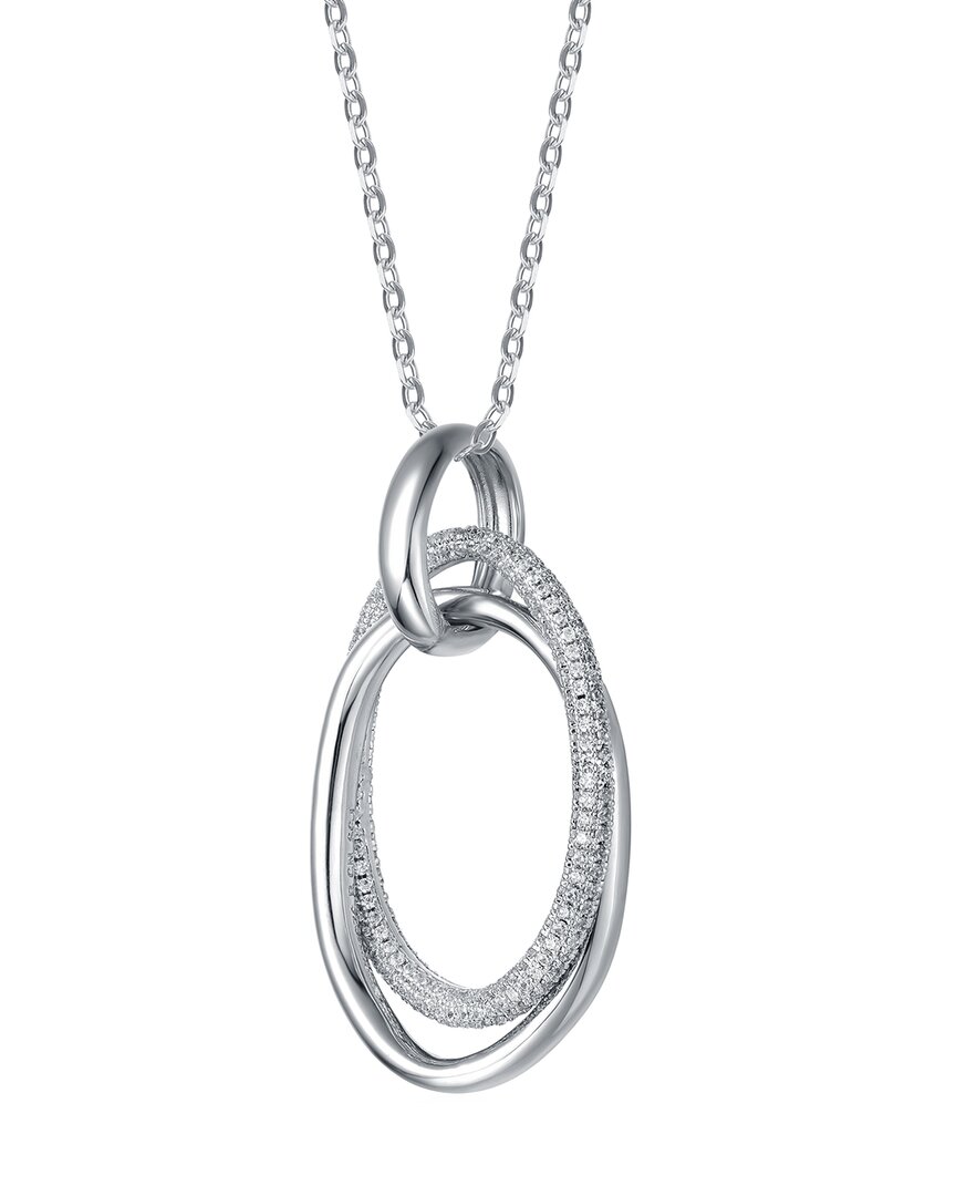 Genevive Silver Cz Double Entwined Oval Eternity Circle Pendant