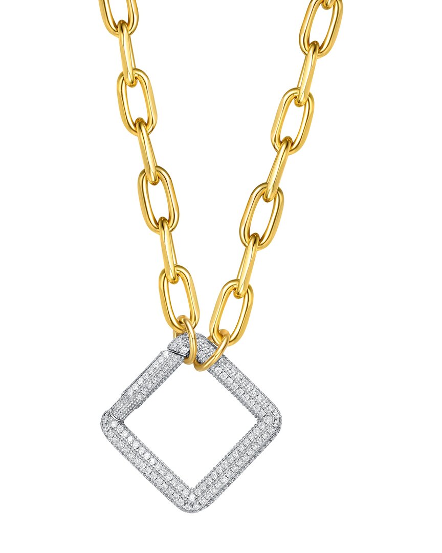 Genevive 14k Over Silver Cz Elegant Chain Glitterings Triangle Pendant