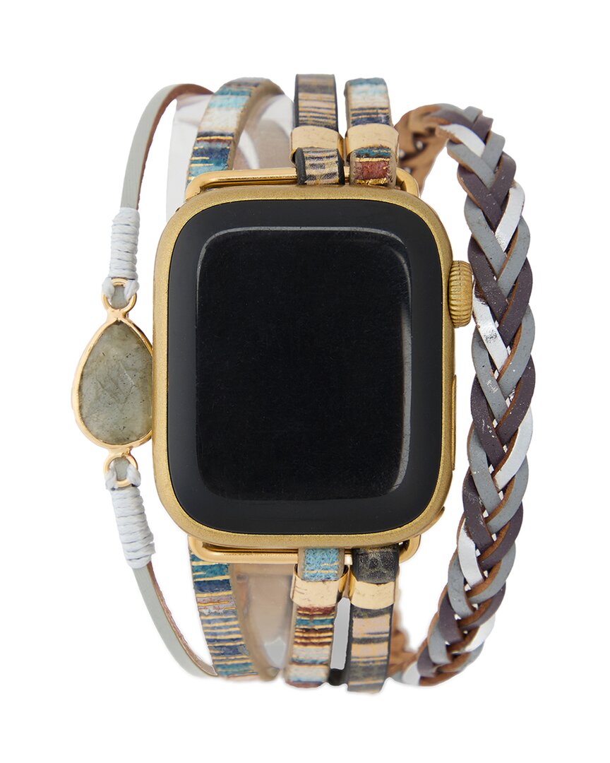 Saachi Stainless Steel Leather Apple Watch Band In Gold