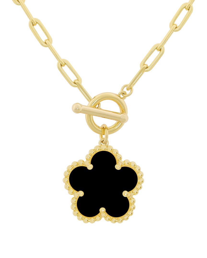 Jankuo Flower 14k Plated Onyx T-bar Necklace In Gold