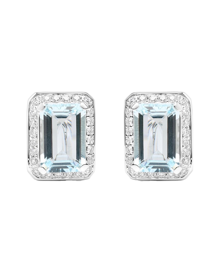 Haus Of Brilliance Colorful Gemstones 18k 7.82 Ct. Tw. Diamond & Aquamarine Stud Earrings In Metallic