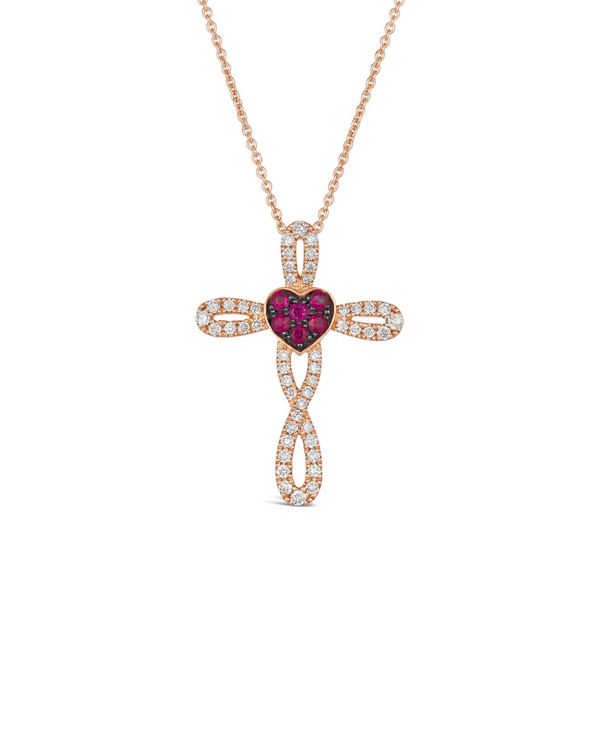 Le Vian ® Passion Ruby Cross 14k Rose Gold 0.47 Ct. Tw. Diamond & Ruby Cross Pendant In Gold