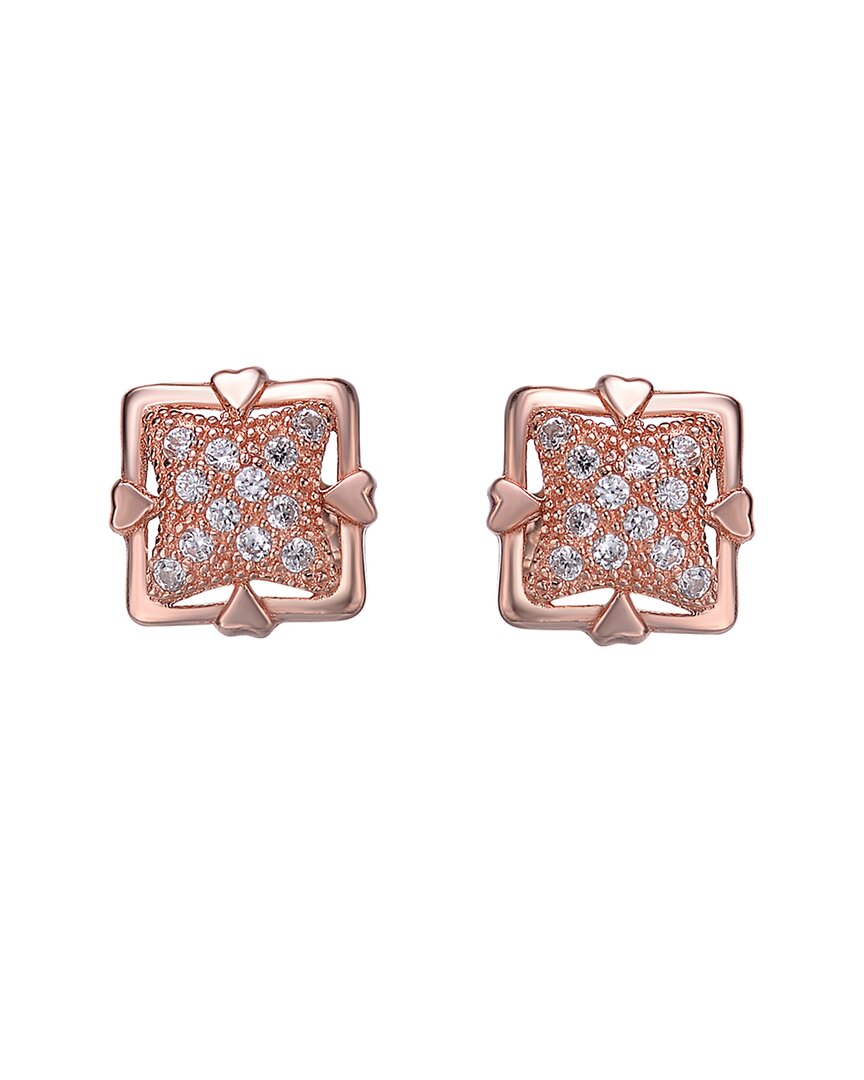 Genevive 18k Rose Gold Vermeil Cz Drop Earrings In Pink