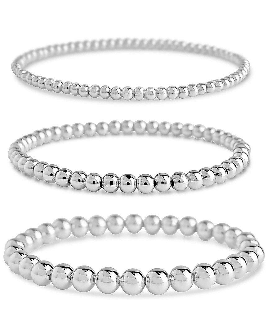 Sterling Forever Rhodium Plated Set Of 3 Beaded Stretch Bracelets
