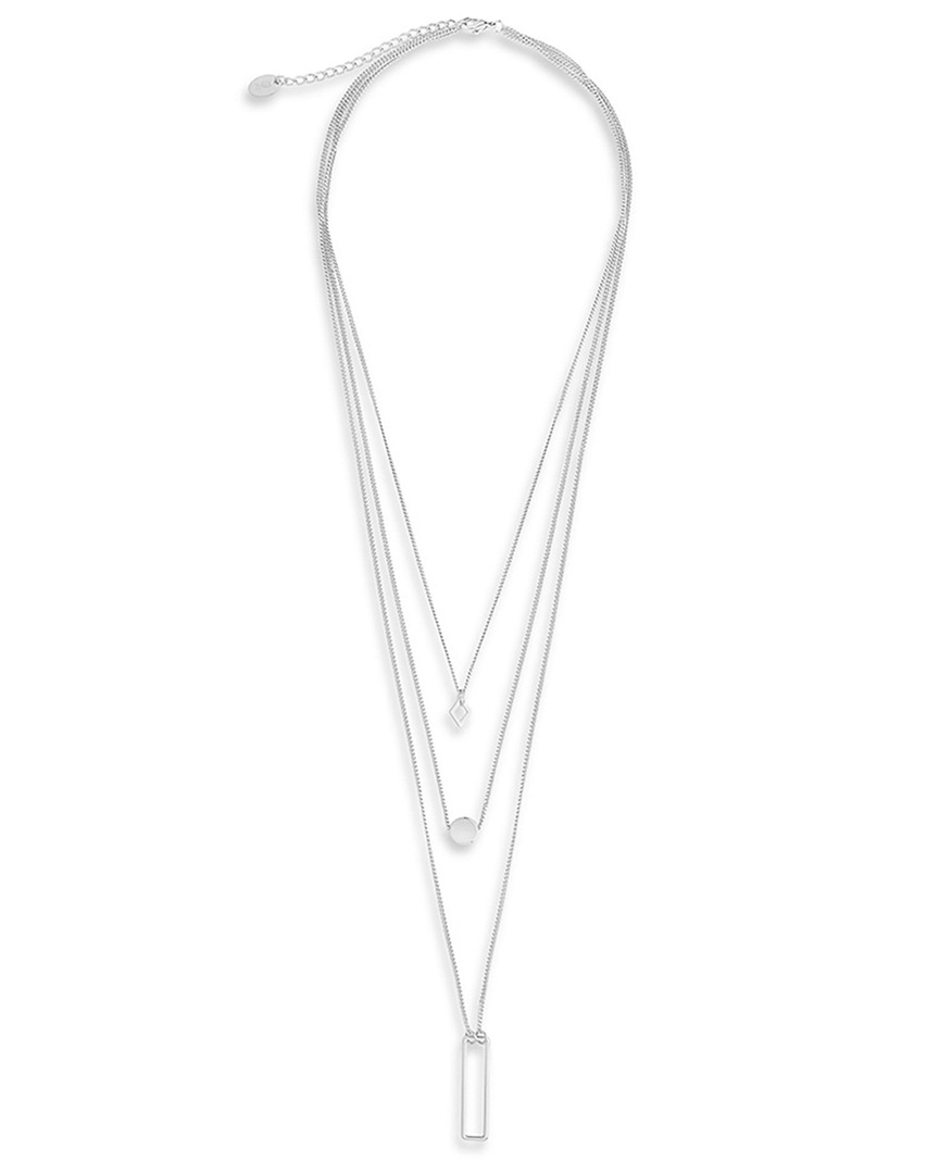 Sterling Forever Rhodium Plated Geometric Multi Layer Necklace