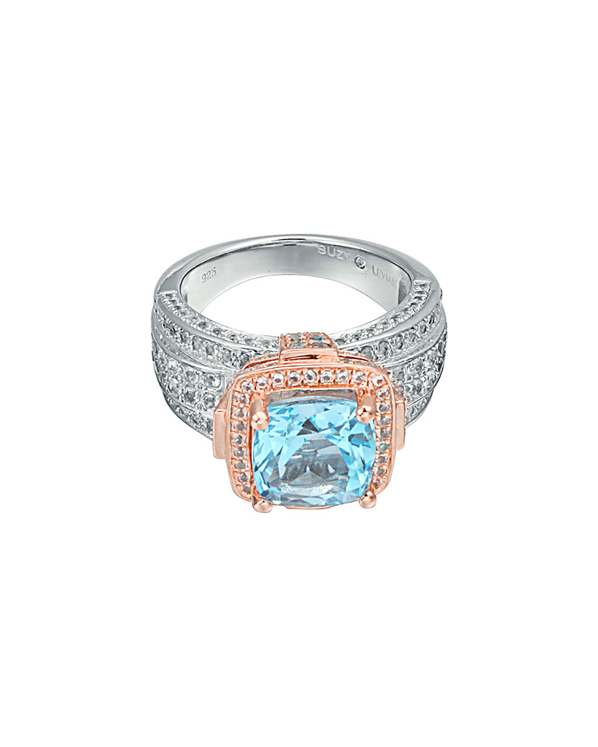 Suzy Levian Silver 6.46 Ct. Tw. Blue Topaz & White Topaz Ring