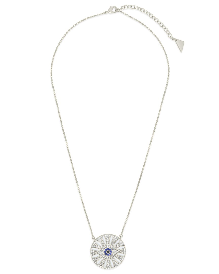 Sterling Forever Cz Evil Eye & Petal Pendant Necklace