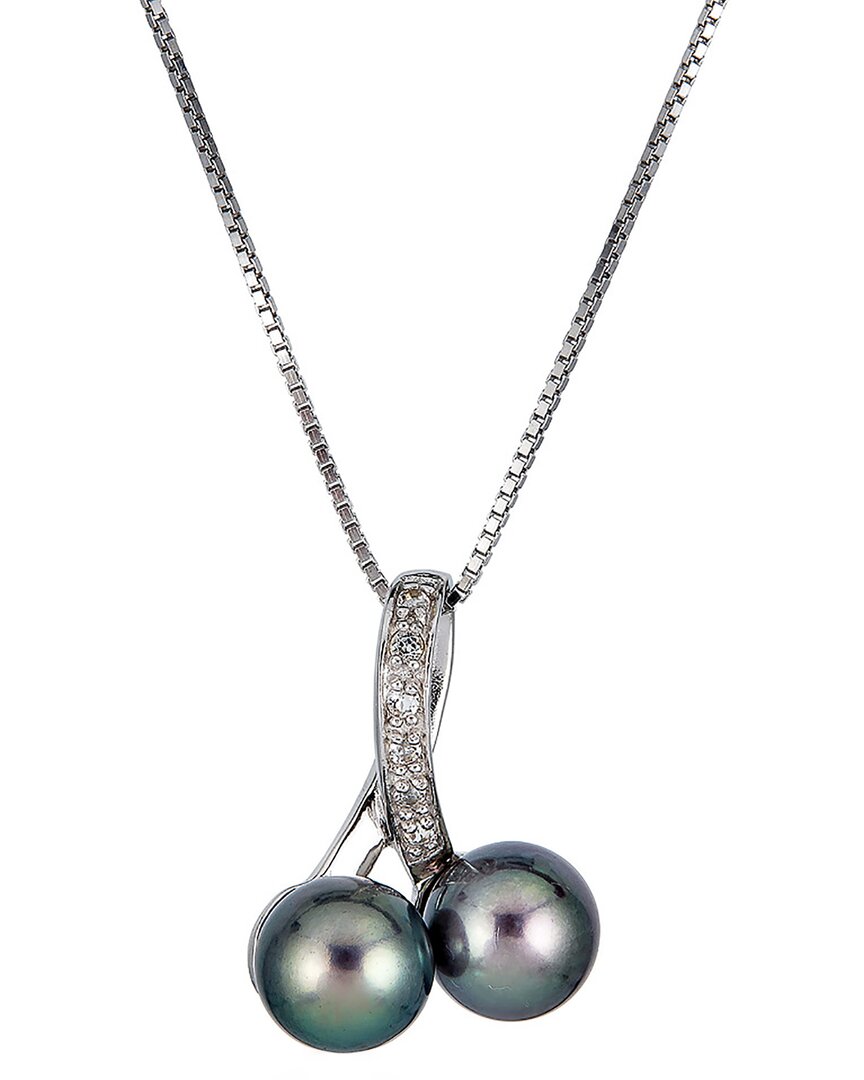 Belpearl Silver 8-9mm Pearl Cz Pendant Necklace