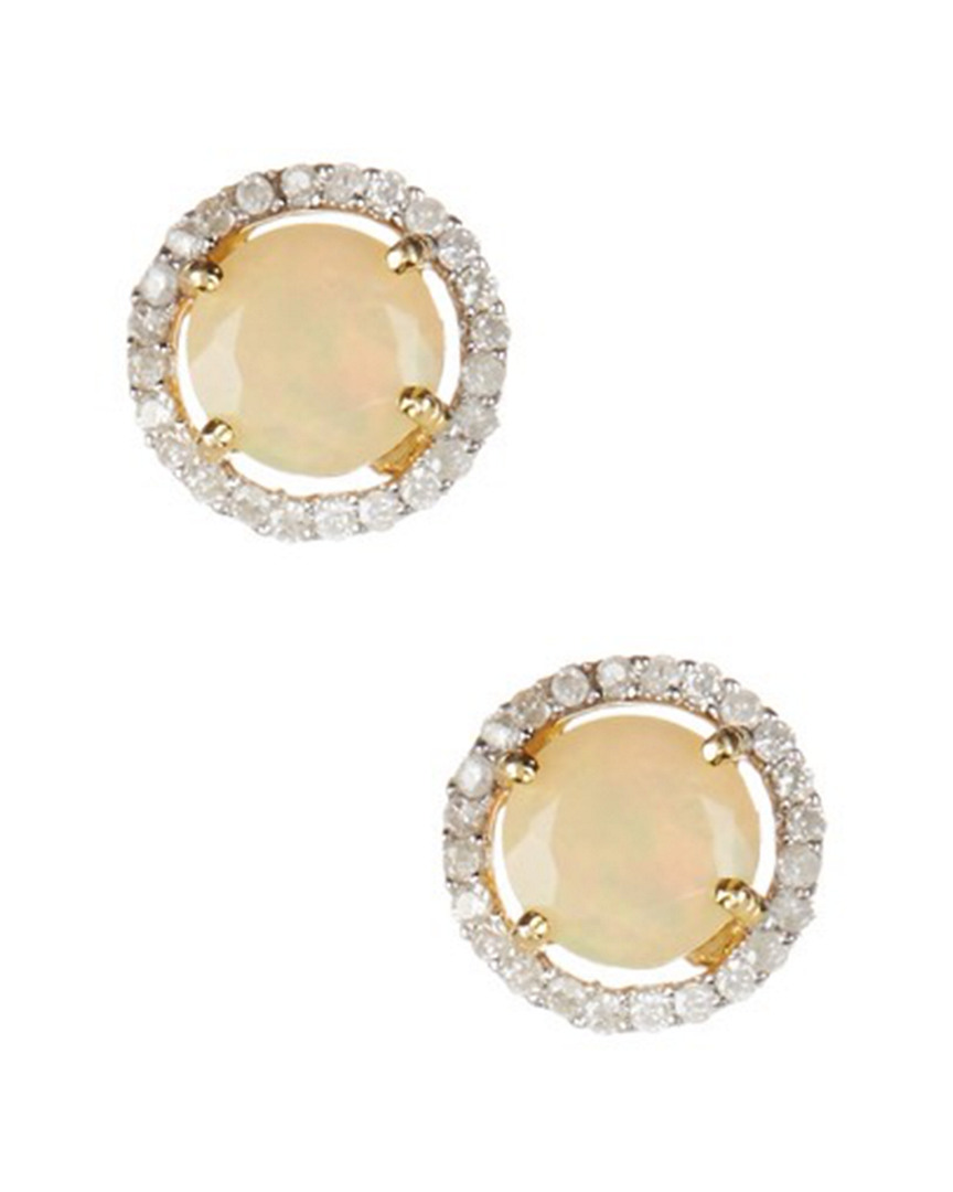 Forever Creations Usa Inc. Forever Creations 14k Yellow Gold 3.20 Ct. Tw. Opal & White Diamond Halo Stud  Earrings