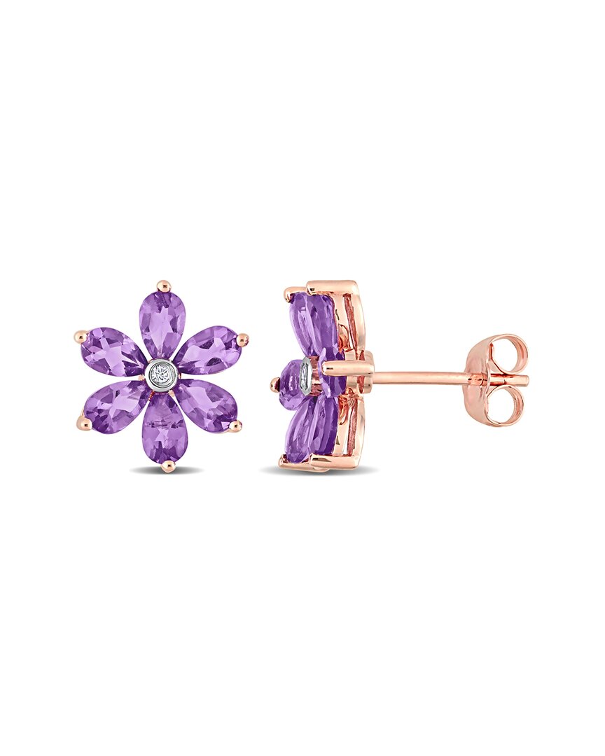 Rina Limor 14k Rose Gold 2.42 Ct. Tw. Diamond & Amethyst Floral Earrings