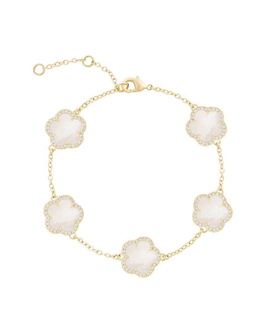 Jankuo Flower 14k Plated Mother Of Pearl Cz Station Bracelet