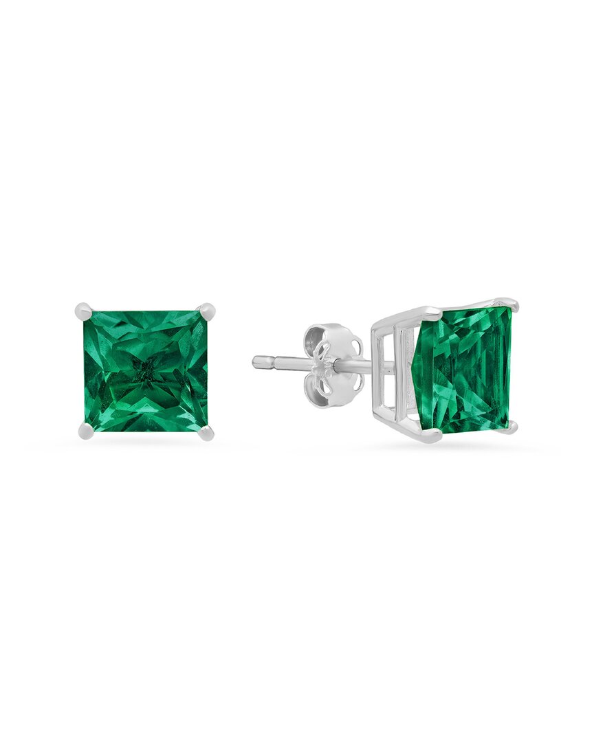Maxcolor 14k 2.30 Ct. Tw. Lab-grown Emerald Studs In Silver