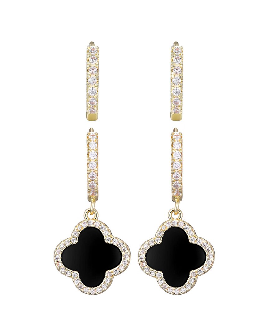 Adornia 14k Plated Cz Halo Clover Huggie Earrings Set In Gold