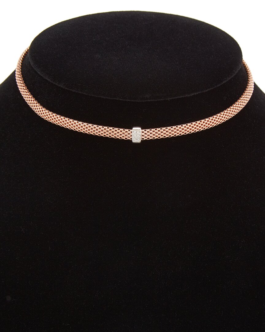 Meshmerise 18k Over Sterling Silver Diamond Choker Mesh Necklace In Gold