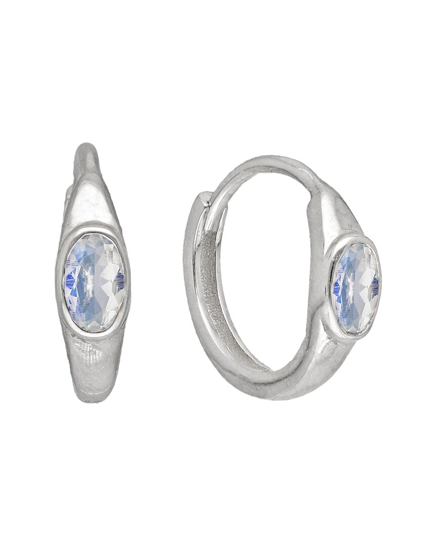 Tiramisu Silver 0.60 Ct. Tw. Rainbow Moonstone Huggie Earrings