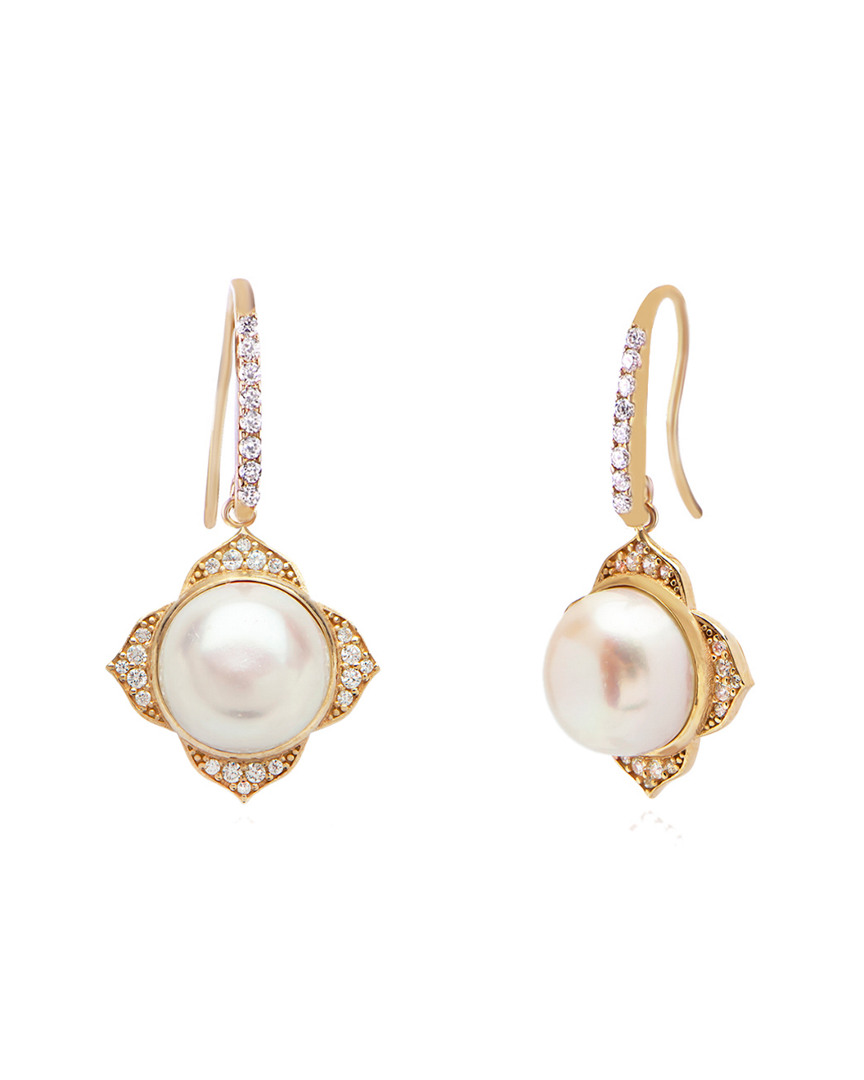 Gabi Rielle Gold Over Silver 7mm Pearl & Cz Earrings In Gold