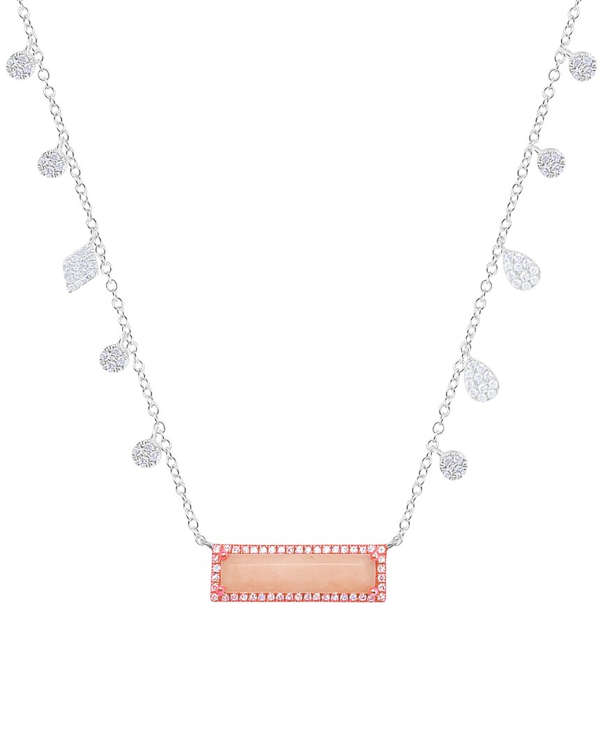 Meira T 14k 1.40 Ct. Tw. Diamond & Pink Opal Stackable Necklace In Silver