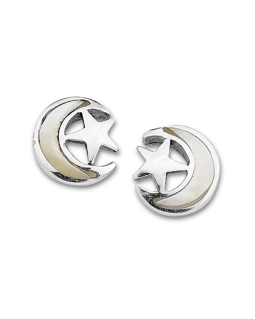 Samuel B. Silver Mother-of-pearl Star Moon Studs