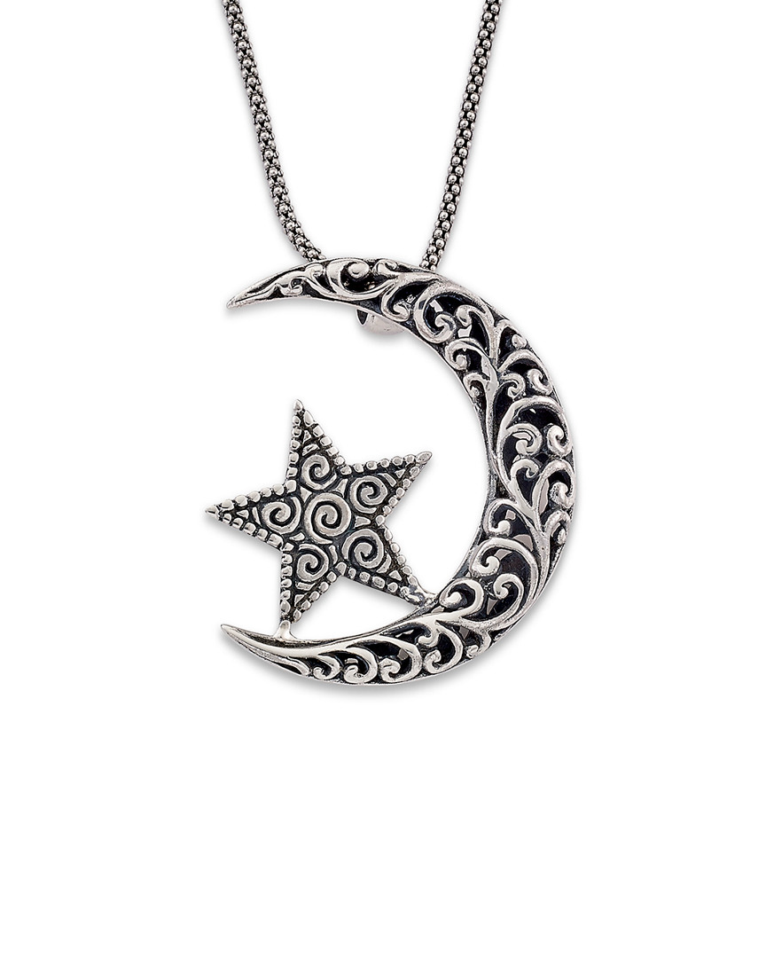 Samuel B. Silver Crescent Moon & Star Pendant Necklace