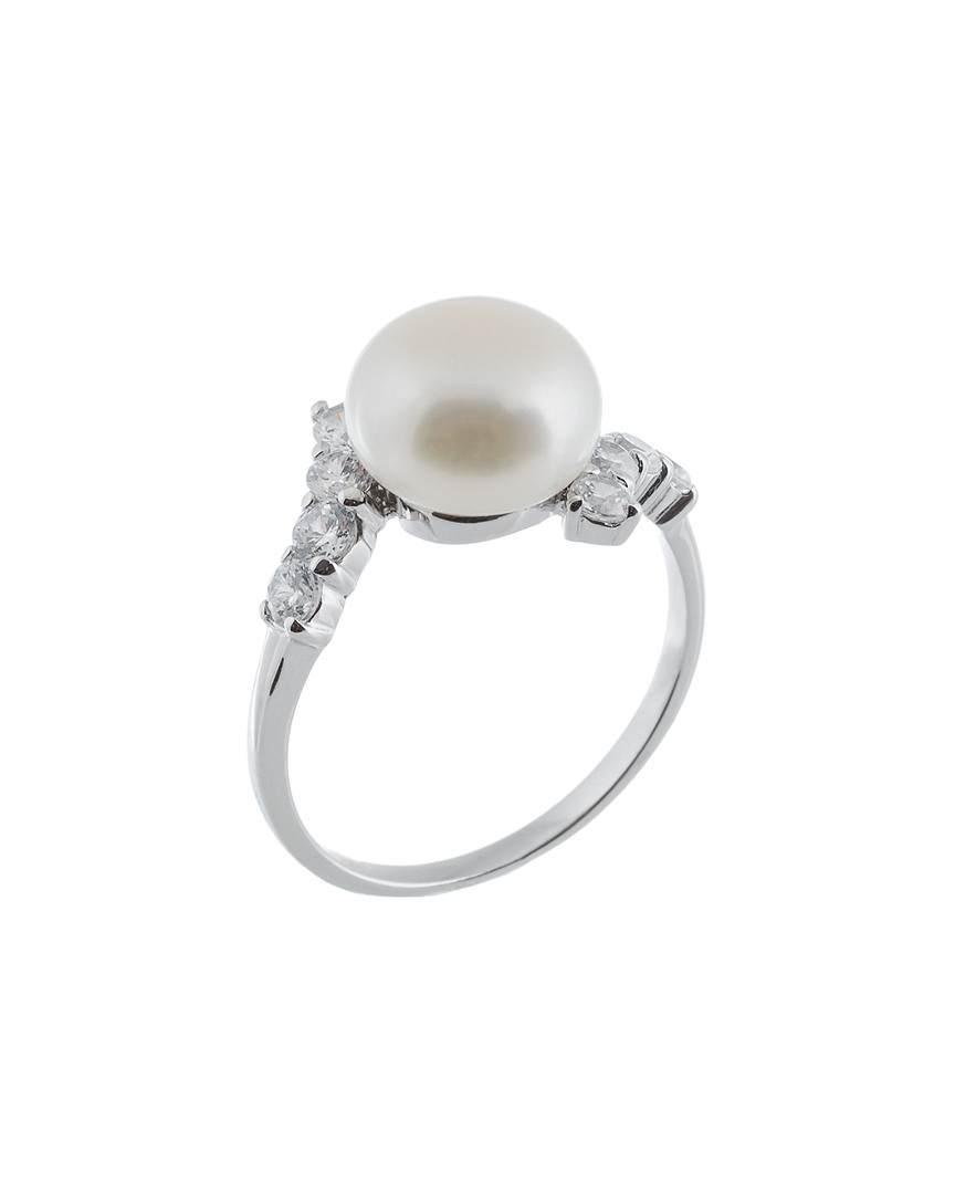 Splendid Pearls Rhodium Over Silver 9-10mm Pearl Ring