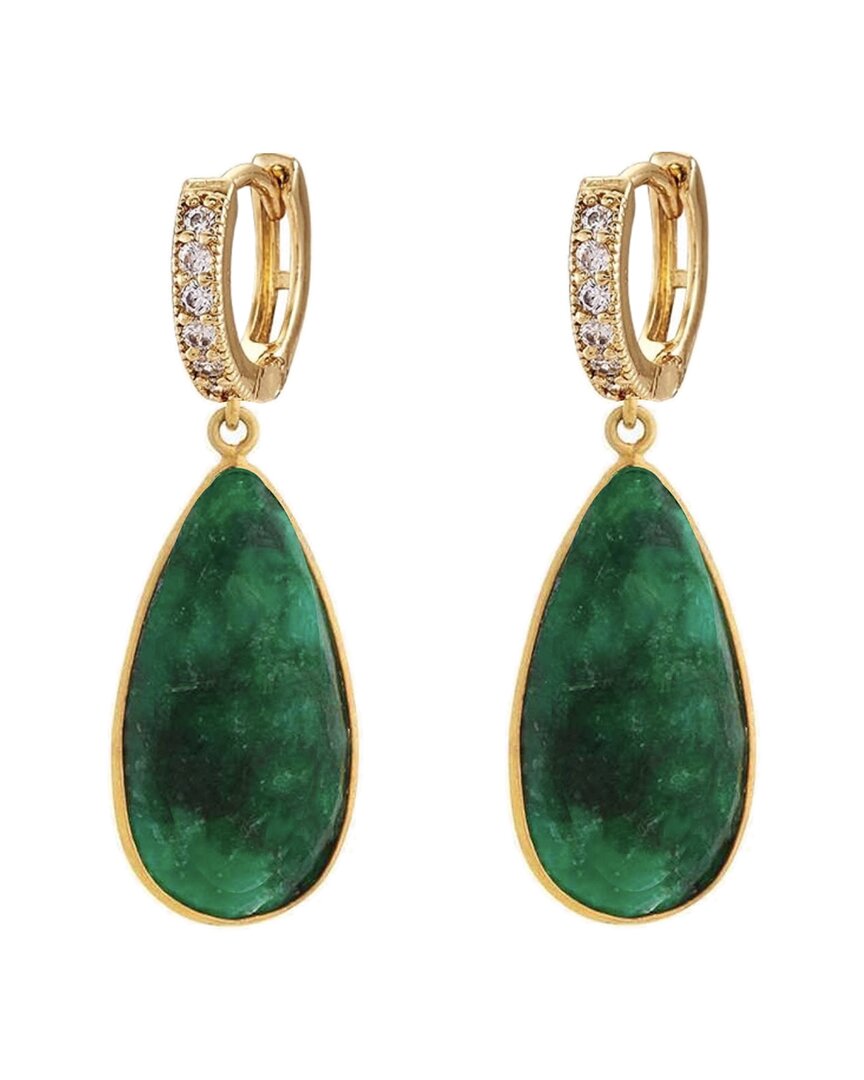 Liv Oliver 18k Plated 35.00 Ct. Tw. Emerald Cz Earrings In Green