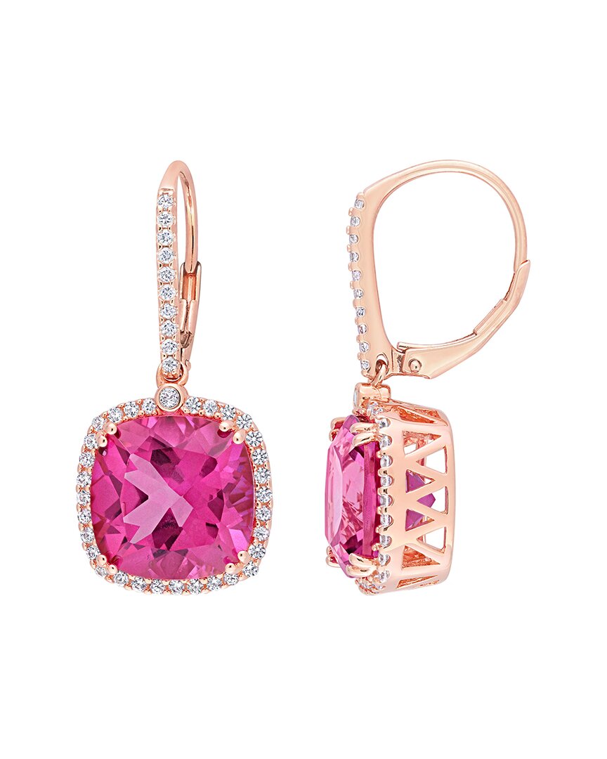 Rina Limor Rose Gold Vermeil Silver 16.85 Ct. Tw. Pink Topaz & White Sapphire Halo Drop Earrings