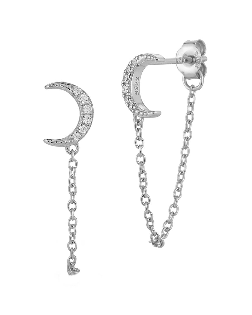 Glaze Jewelry Rhodium Plated Cz Moon Earrings