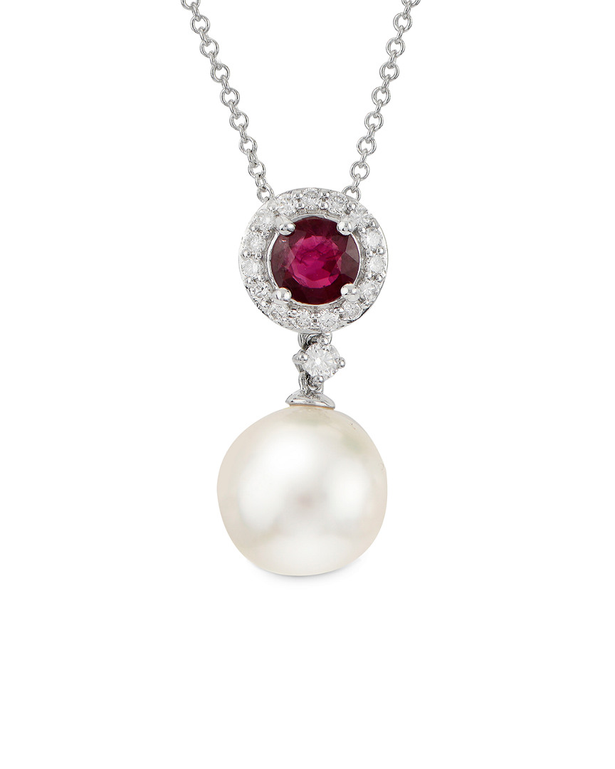 Imperial Pearl 14k 0.82 Ct. Tw. Diamond, Ruby, & 9-9.5mm Akoya Pearl Necklace