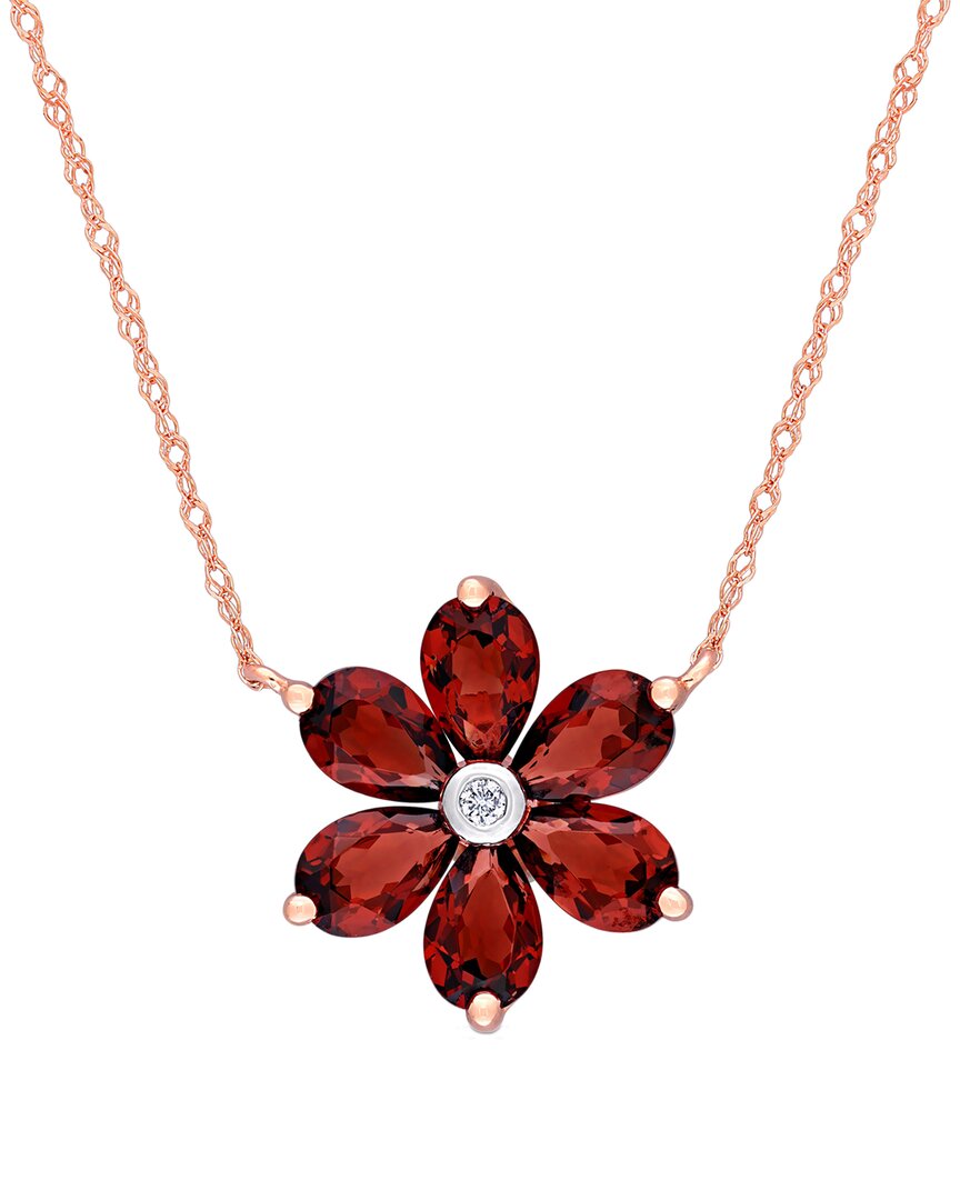 Rina Limor 10k Rose Gold 3.02 Ct. Tw. Diamond & Garnet Floral Pendant Necklace