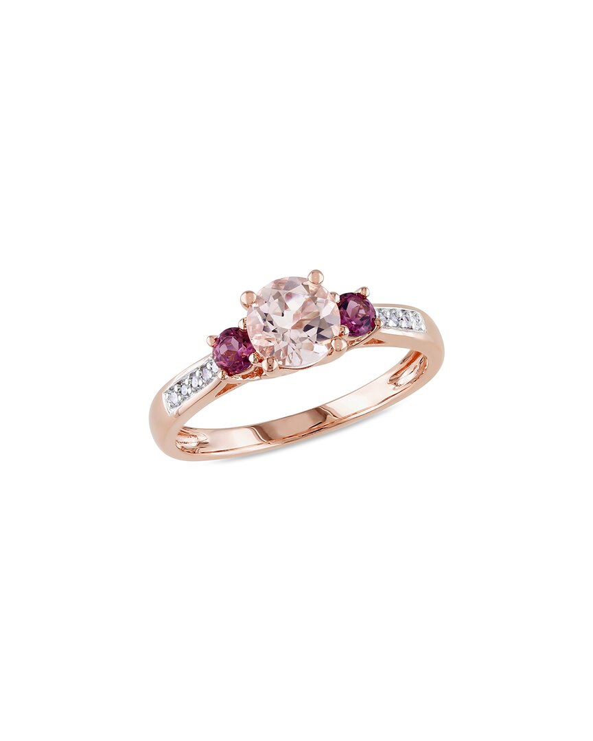 Rina Limor 10k Rose Gold 1.10 Ct. Tw. Diamond & Morganite & Pink Tourmaline 3 Stone Ring