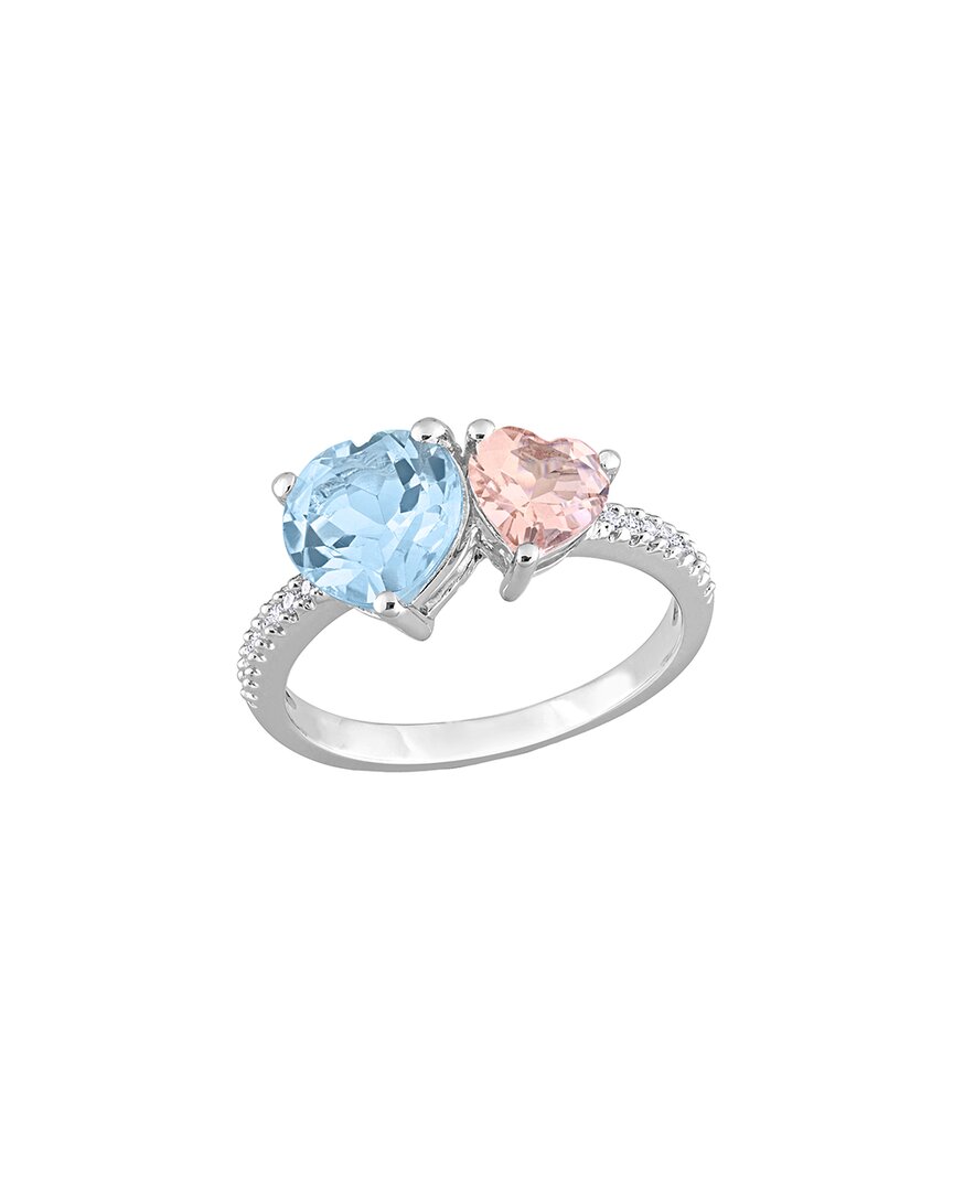 Rina Limor Toi & Moi Silver 2.75 Ct. Tw. Diamond & Sky Blue Topaz & Morganite Ring