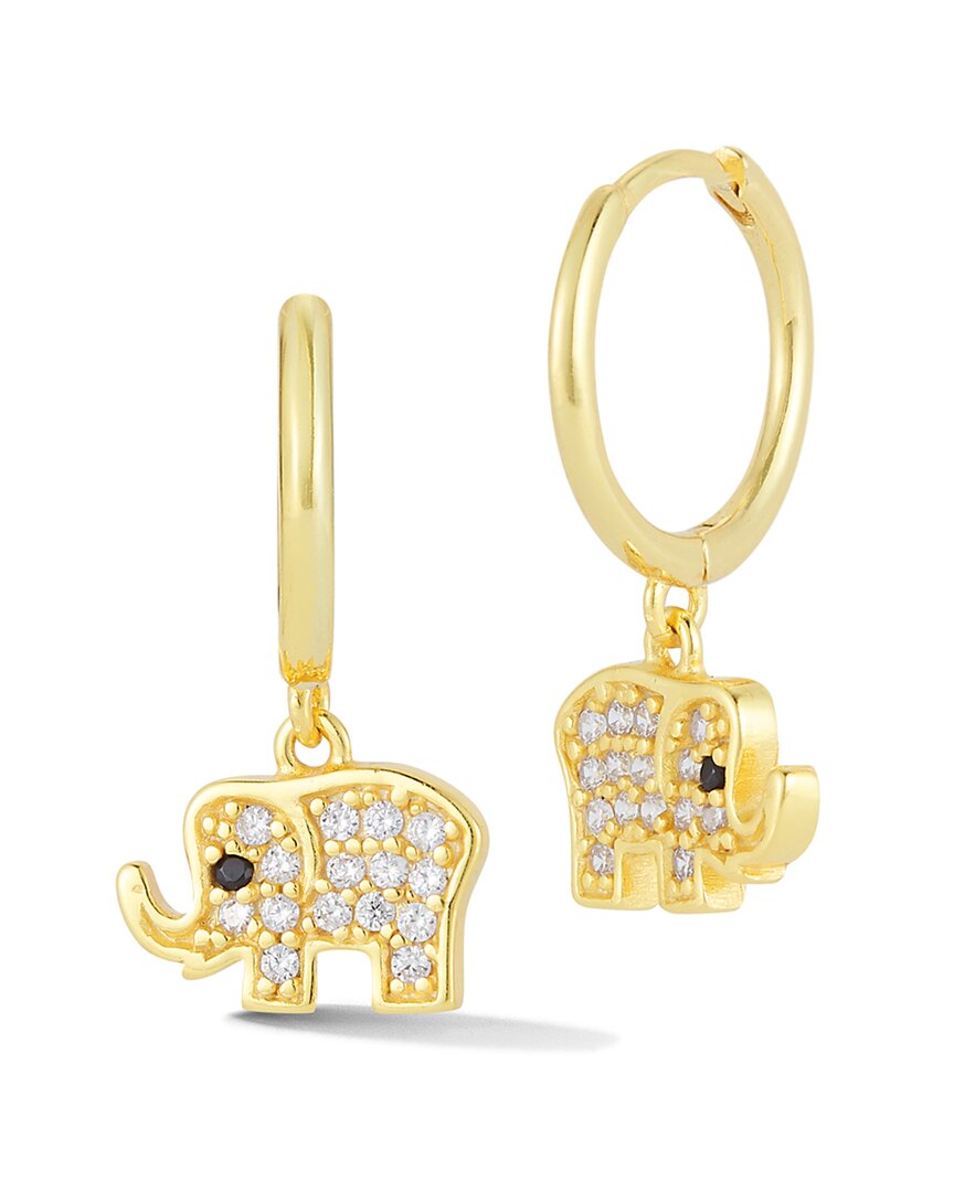 Sphera Milano 14k Over Silver Cz Elephant Charm Huggie Earrings