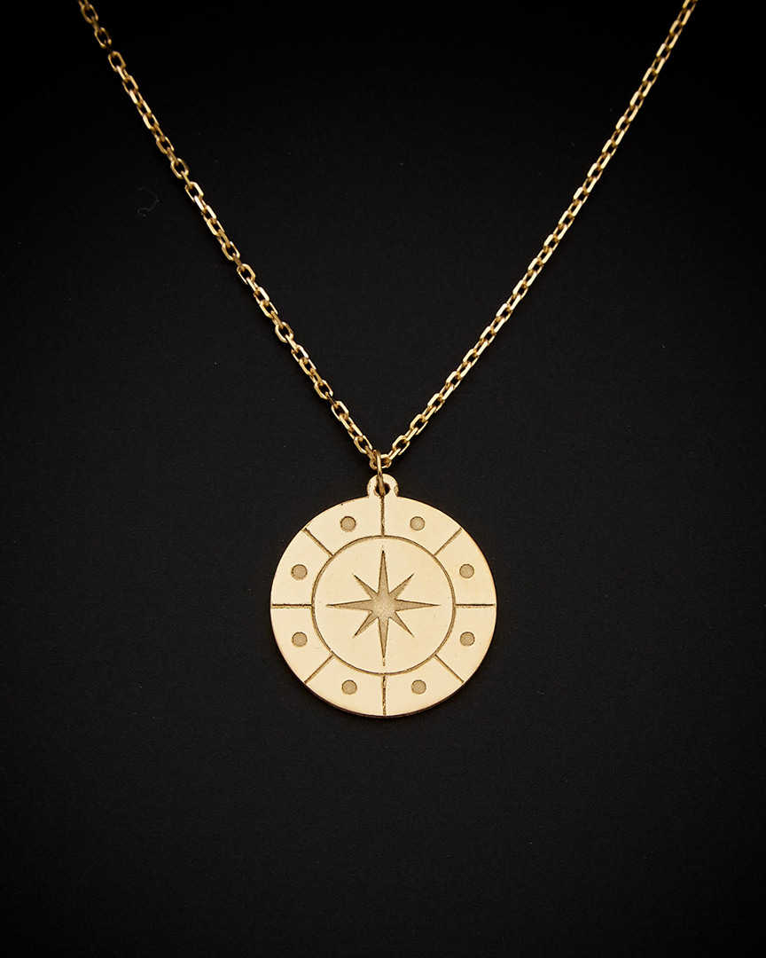 Italian Gold Compass Disc Pendant Necklace