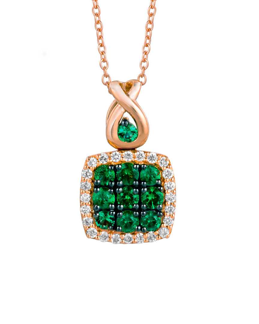 Le Vian 14k Rose Gold 0.55 Ct. Tw. Diamond & Costa Smeralda Emeralds Pendant Necklace