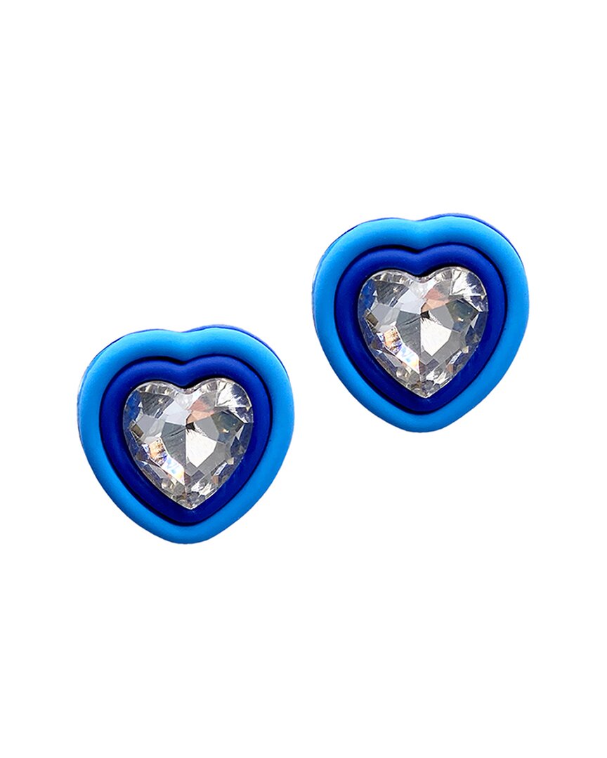 Adornia Rhodium Plated Crystal Heart Stud Earrings In Blue