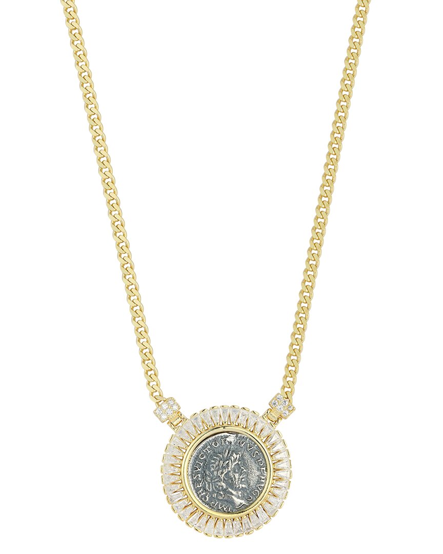 Chloe & Madison Chloe And Madison 14k Over Silver Cz Bold Coin Necklace