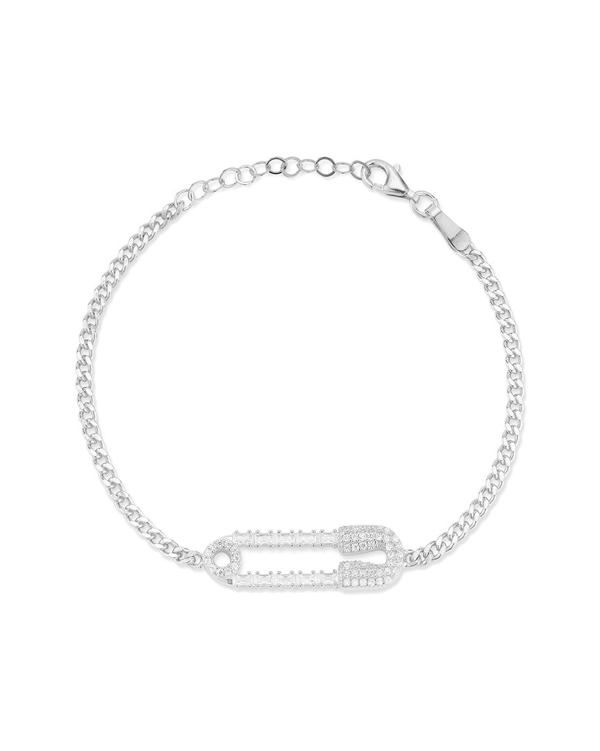 Chloe & Madison Chloe And Madison Silver Cz Baguette Paperclip With Curb Chain Bracelet