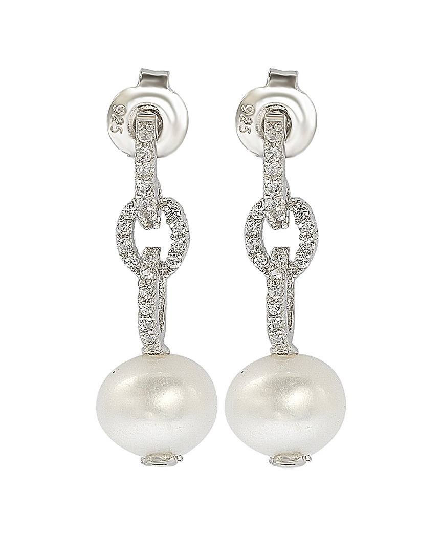 Suzy Levian Silver Sapphire & 8mm Pearl Earrings